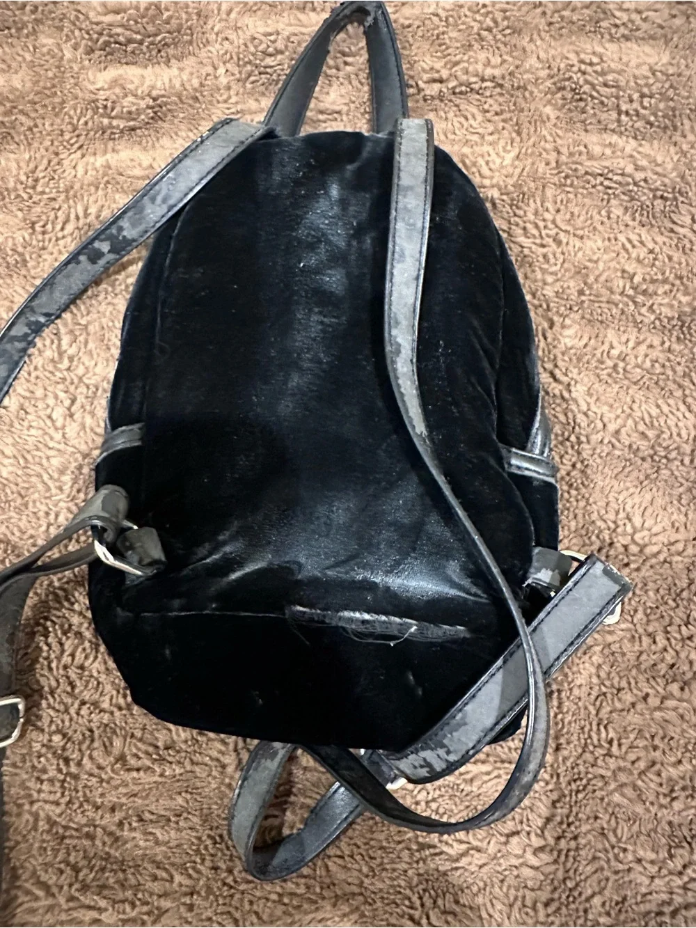 Cynthia Rowley Black Velvet Mini Backpack with Crystal Star Embellishments